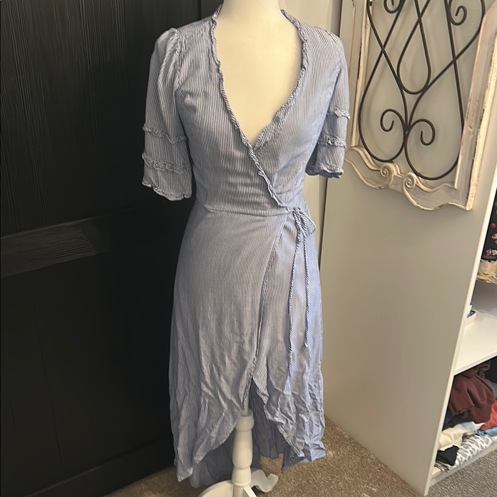 June & Hudson Blue High Low Sundress with Puff Sleeves